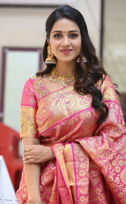 Pink Soft Lichi Silk Saree