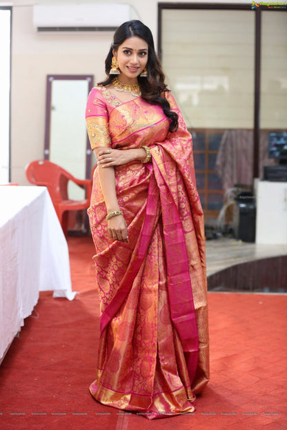 Pink Soft Lichi Silk Saree