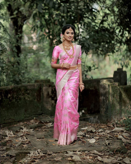 Baby Pink Soft Lichi Silk Saree