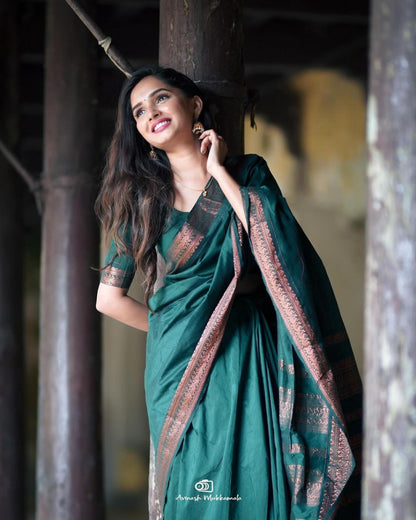 Bottle Green Soft Lichi Silk Saree