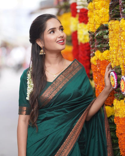 Bottle Green Soft Lichi Silk Saree