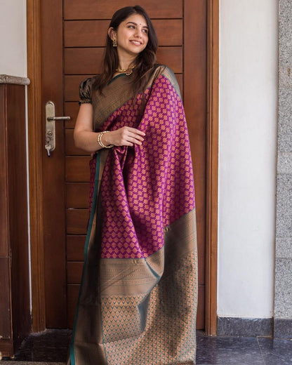 Beige & Rama Soft Lichi Silk Saree