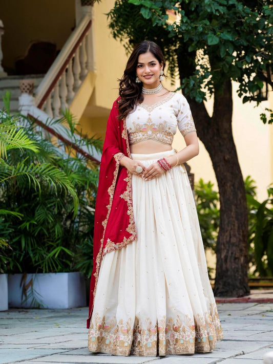 Embroidery Work Beige Lehenga Choli Set