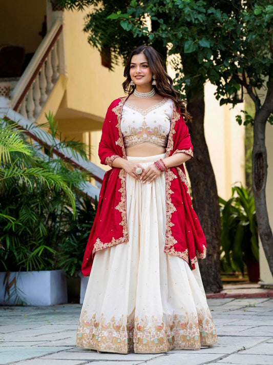 Embroidery Work Beige Lehenga Choli Set