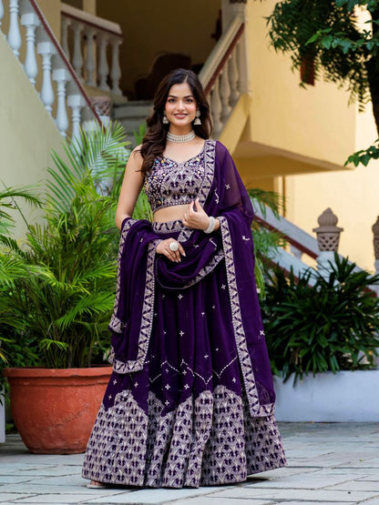 Purple Party Wear Georgette Lehenga Choli