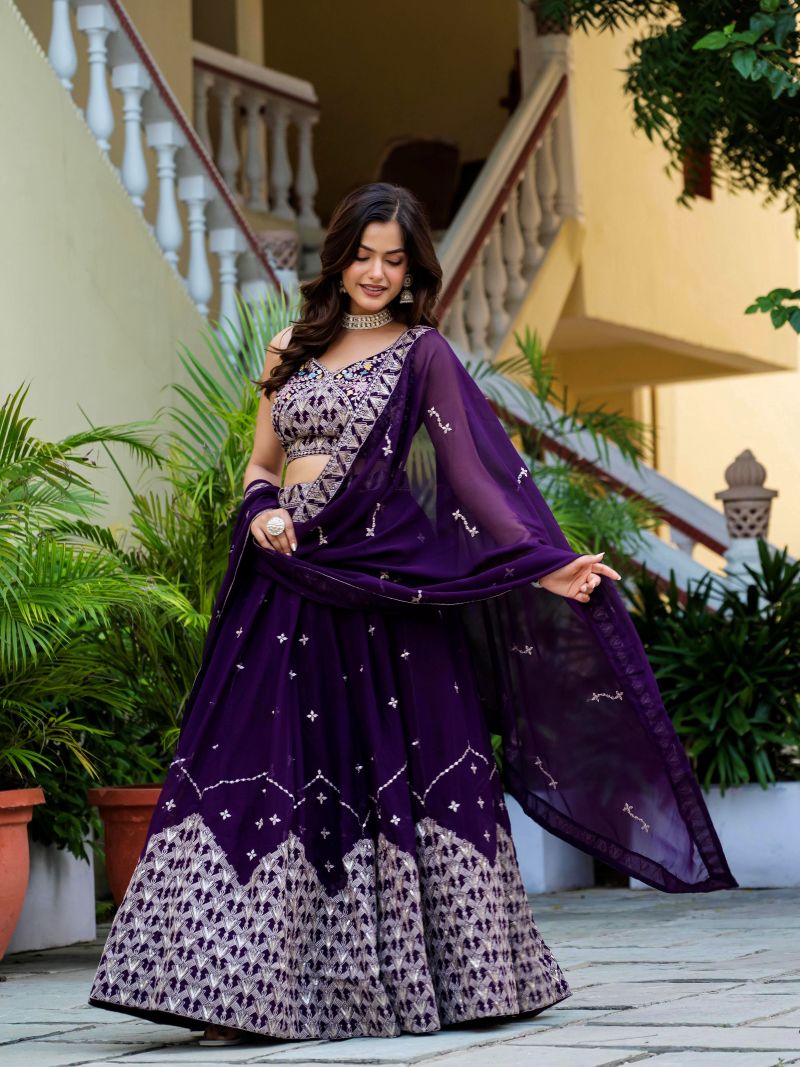 Purple Party Wear Georgette Lehenga Choli
