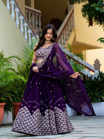 Purple Party Wear Georgette Lehenga Choli