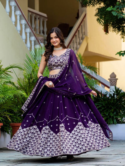 Purple Party Wear Georgette Lehenga Choli