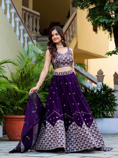 Purple Party Wear Georgette Lehenga Choli