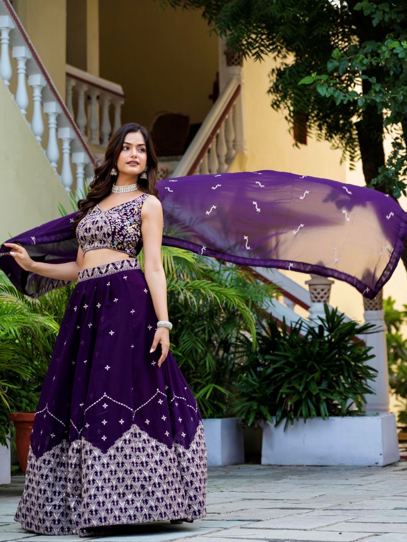 Purple Party Wear Georgette Lehenga Choli