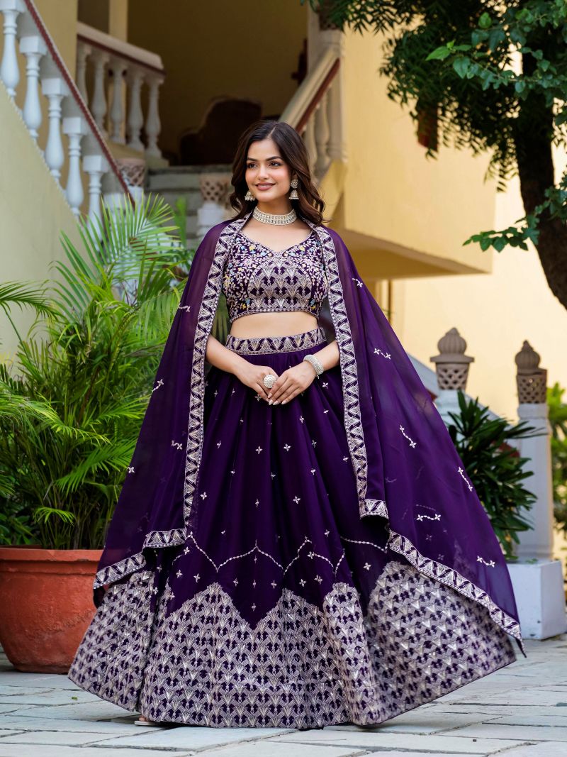 Purple Party Wear Georgette Lehenga Choli