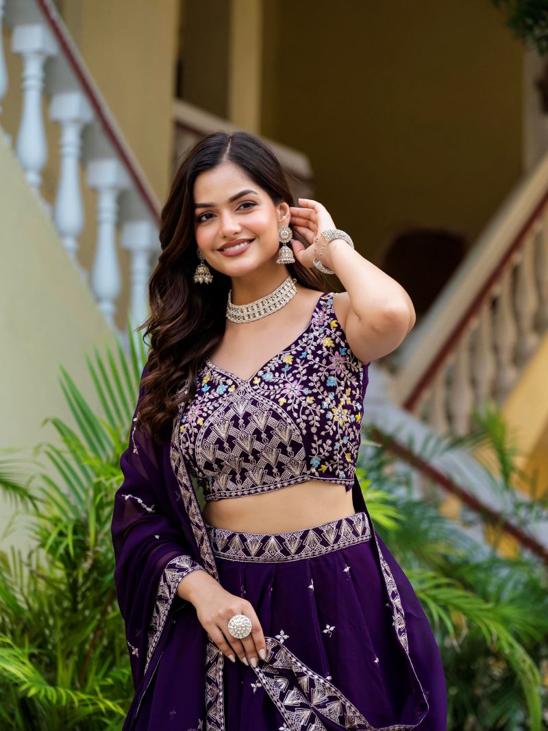 Purple Party Wear Georgette Lehenga Choli