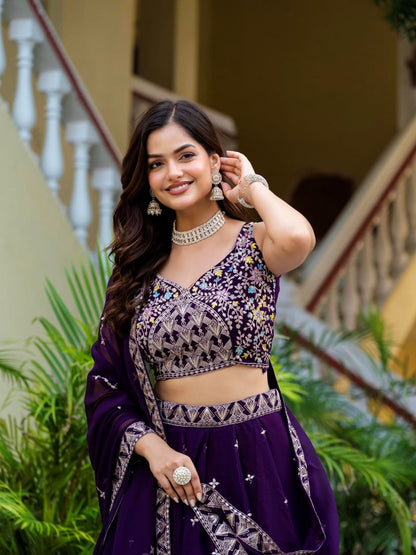 Purple Party Wear Georgette Lehenga Choli
