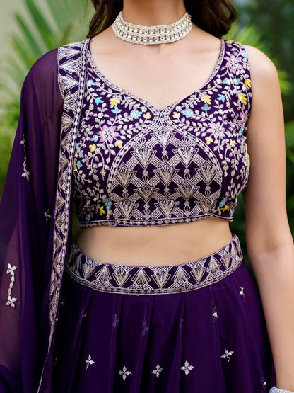 Purple Party Wear Georgette Lehenga Choli