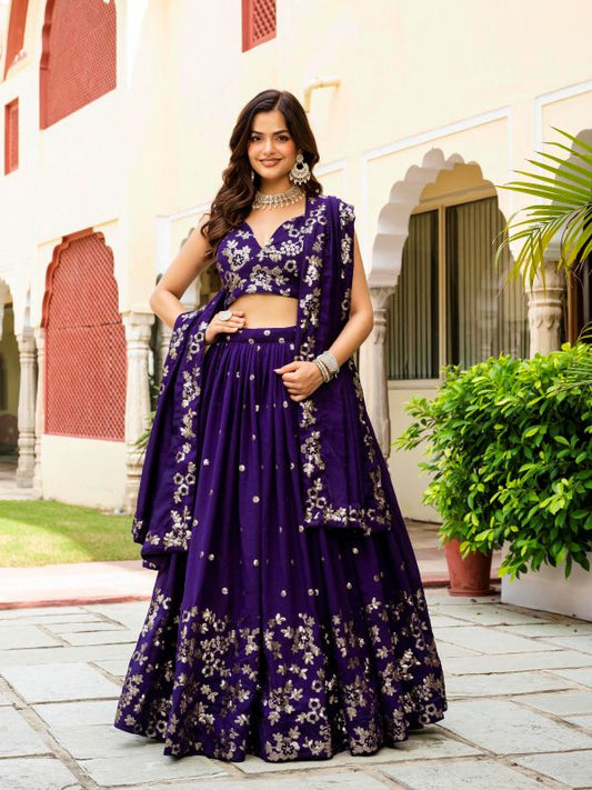 Georgette Purple Function Wear Lehenga Choli With Dupatta