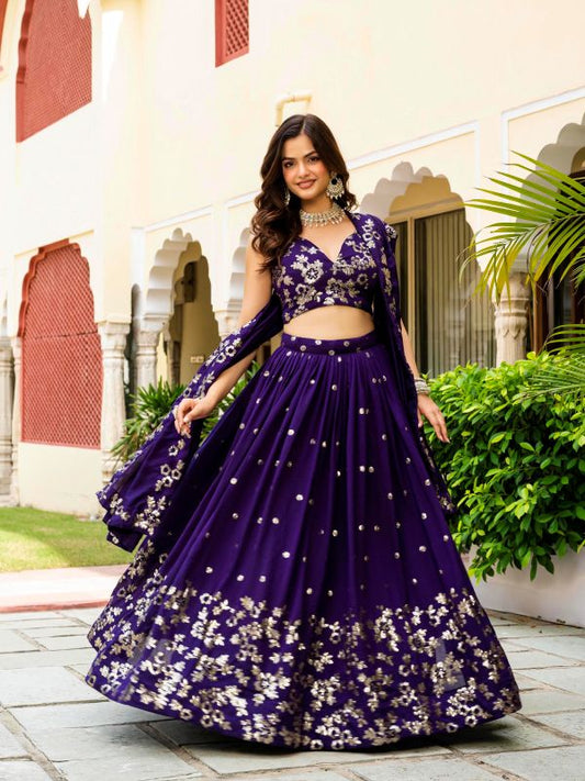 Georgette Purple Function Wear Lehenga Choli With Dupatta