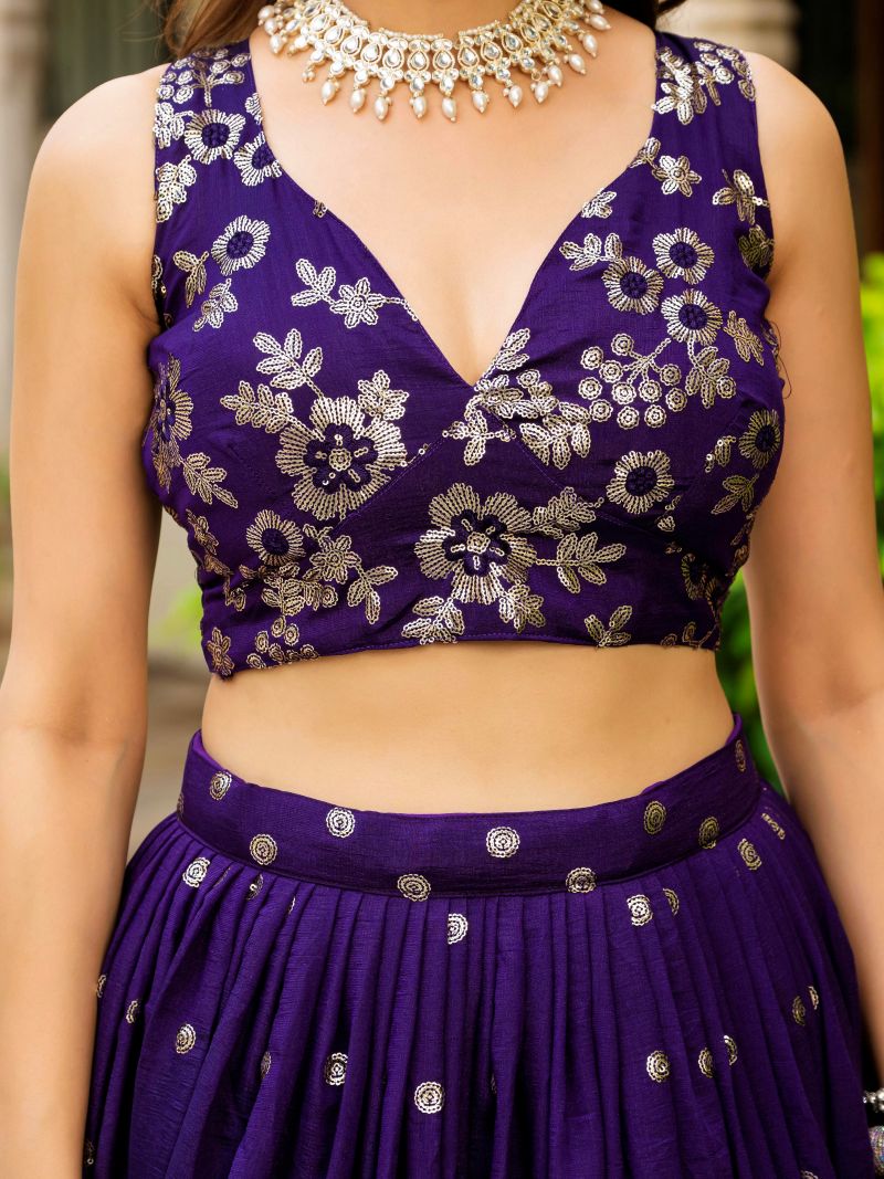 Embroidered Georgette Purple Lehenga Choli For Women