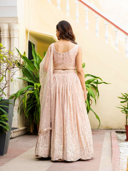 Georgette Peach Festival Lehenga Choli For Women