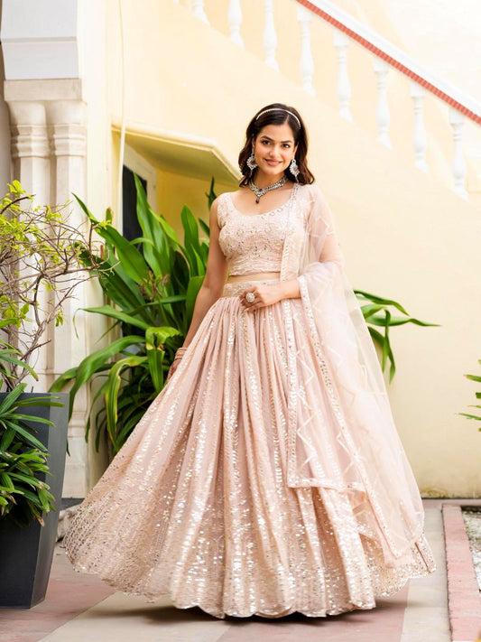 Georgette Peach Festival Lehenga Choli For Women