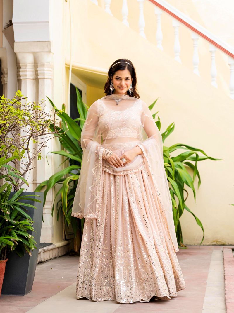 Georgette Peach Festival Lehenga Choli For Women