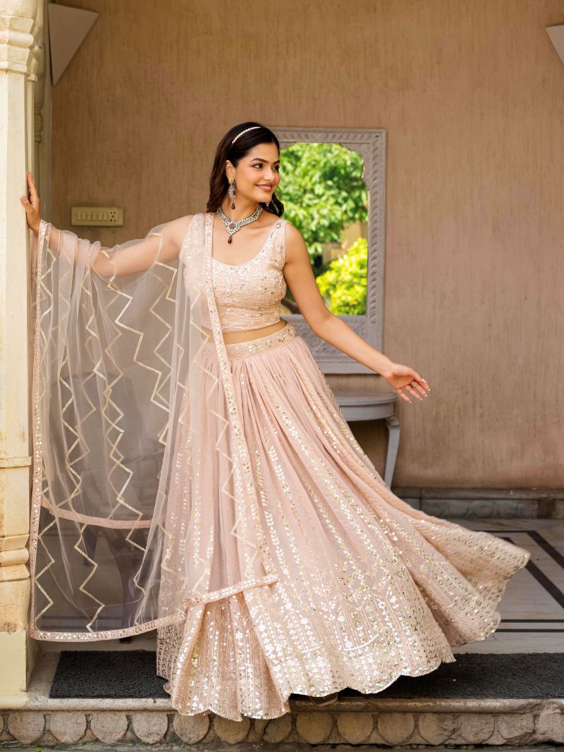 Georgette Peach Festival Lehenga Choli For Women