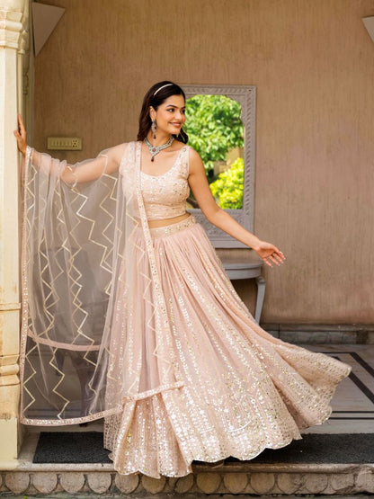 Georgette Peach Festival Lehenga Choli For Women