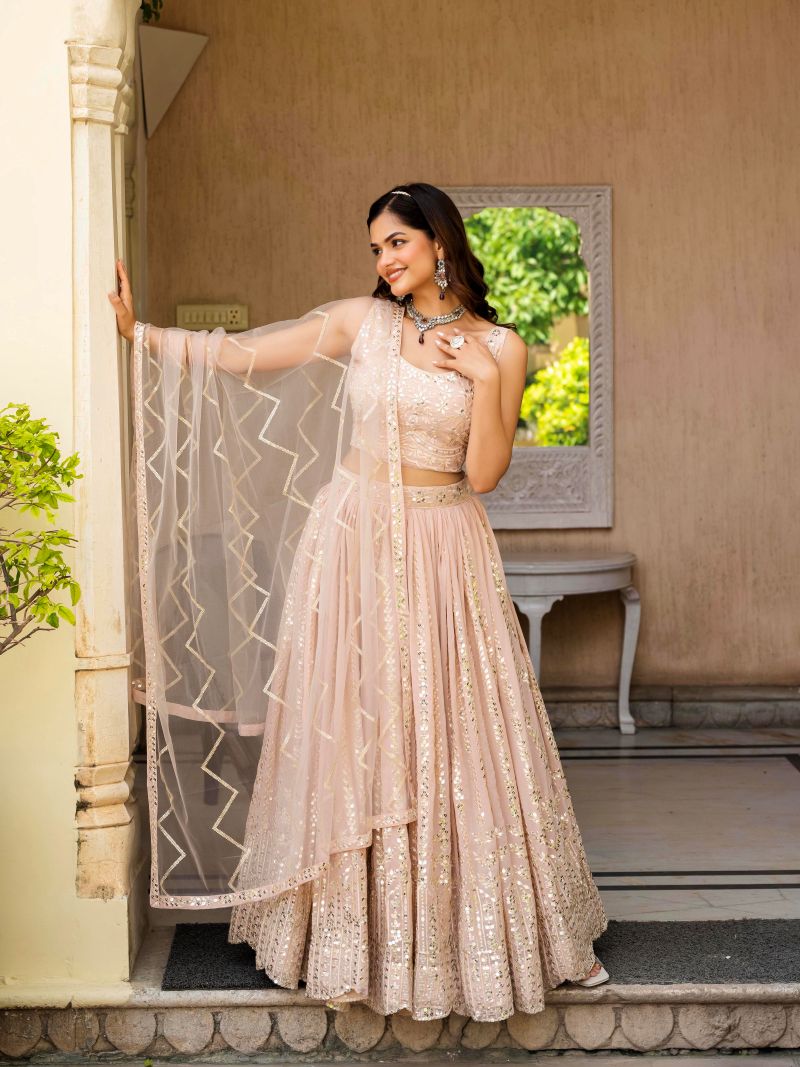 Georgette Peach Festival Lehenga Choli For Women