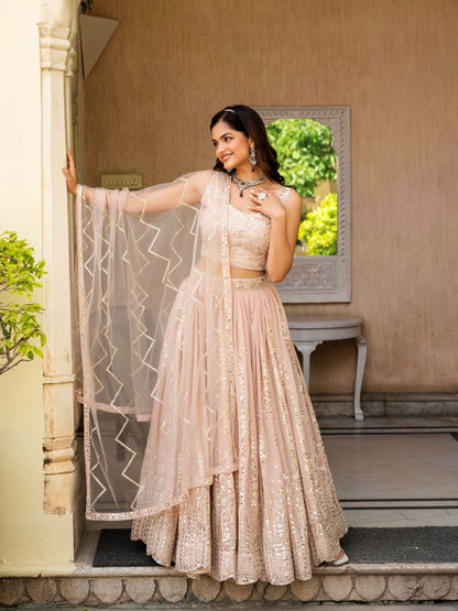 Georgette Peach Festival Lehenga Choli For Women