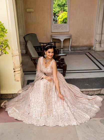 Georgette Peach Festival Lehenga Choli For Women