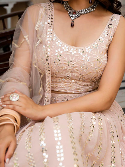 Georgette Peach Festival Lehenga Choli For Women