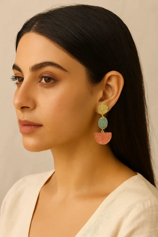 Pastel Triple Drop Earrings – Gold, Mint & Peach