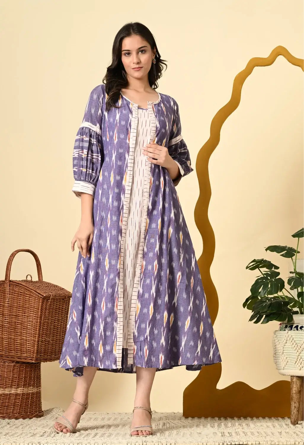 Purple Handloom Ikat Fusion Dress