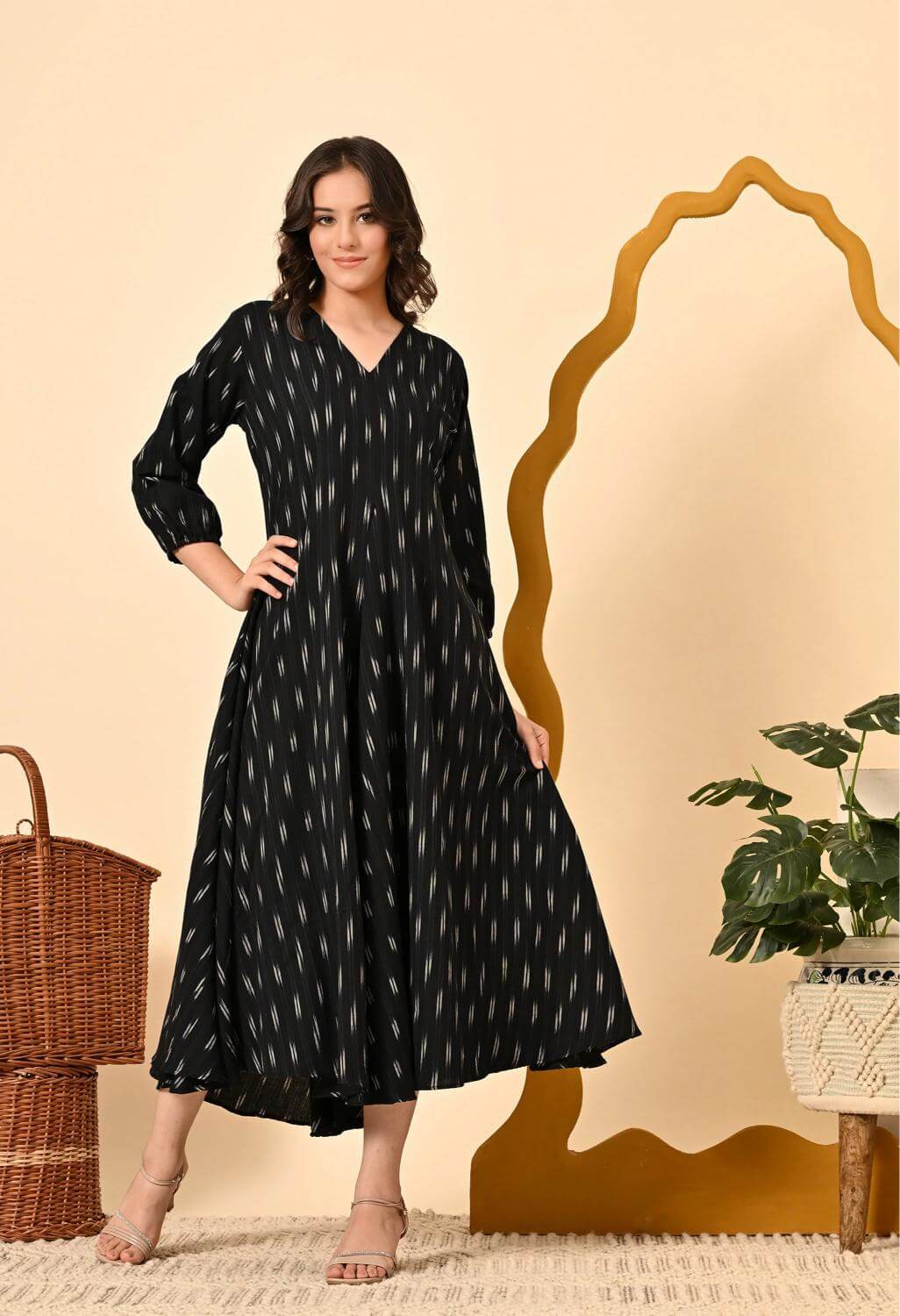 ROYALE VII black Ikat dress for women