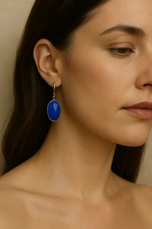 Royal Blue Oval Drop Earrings for Women
