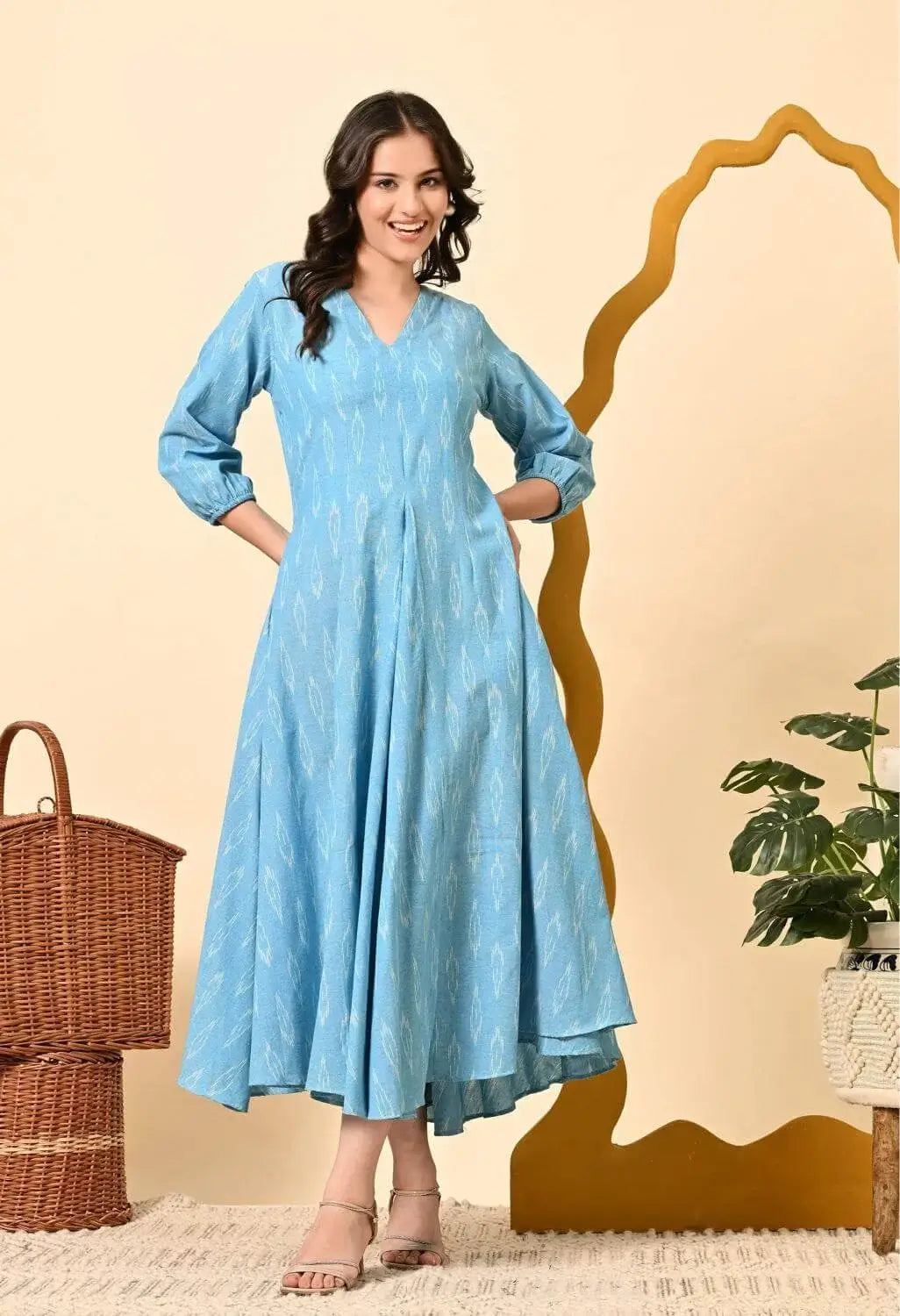 Royale IX blue Ikat dress for women