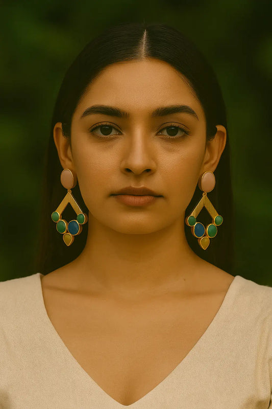 Statement Multi-Stone Geometric Drop Earrings