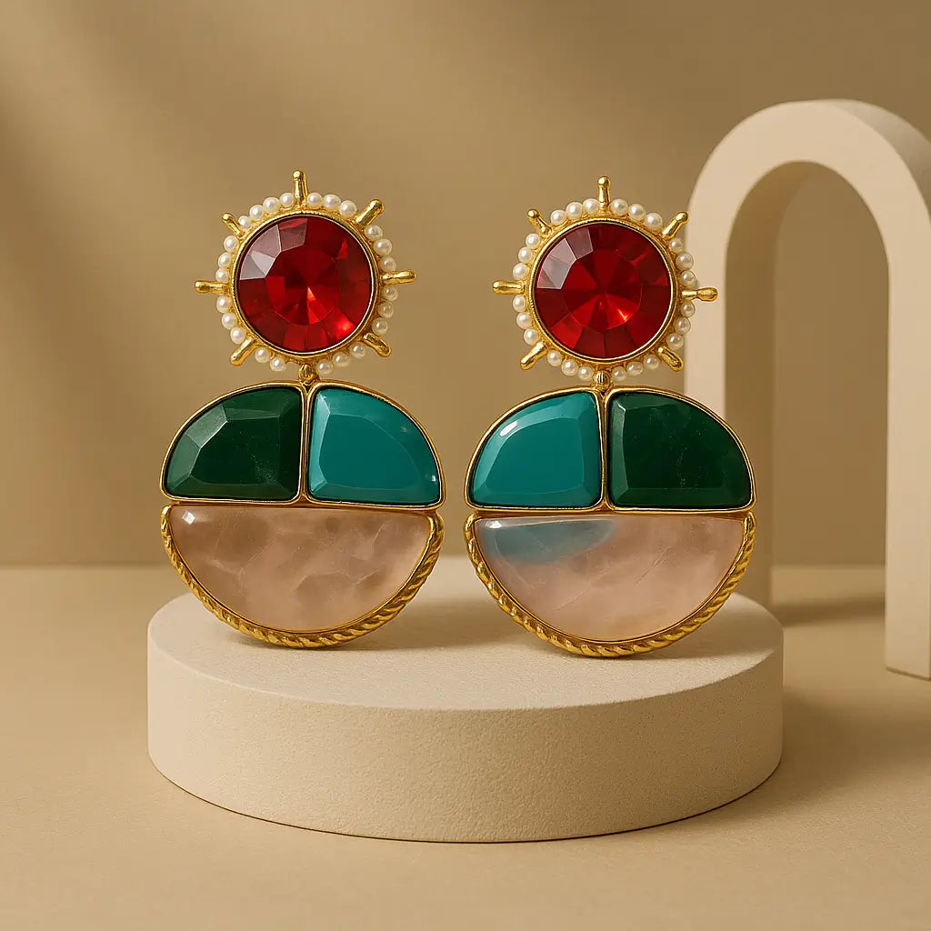 Sunburst Mosaic Stud Earrings – Multicolour Design