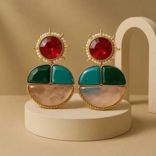 Sunburst Mosaic Stud Earrings – Multicolour Design