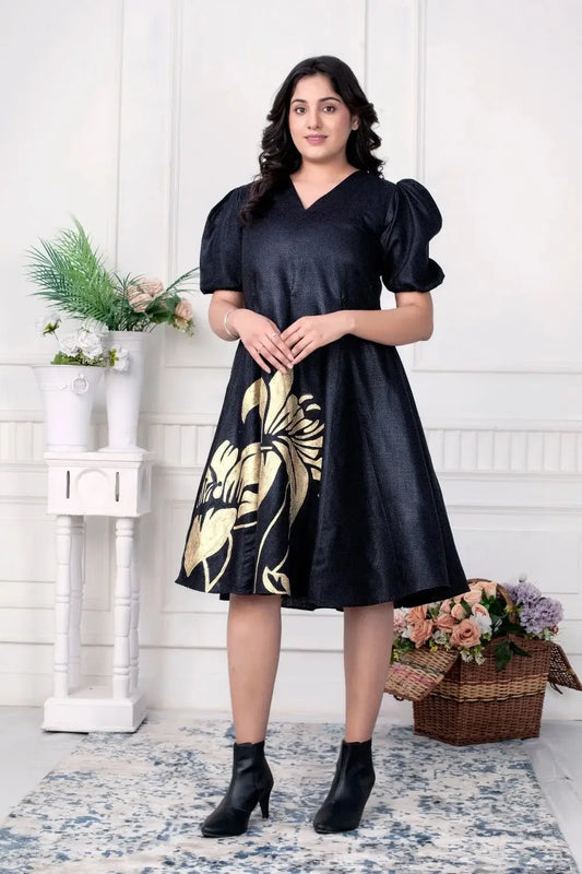 The Noir Bloom hand-painted dress for women