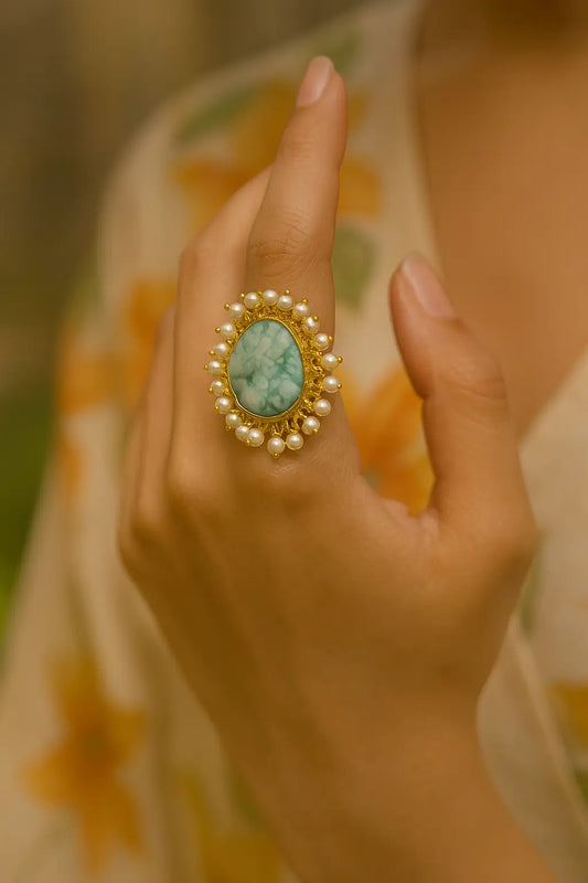 Turquoise Natural Stone Finger Ring for Women