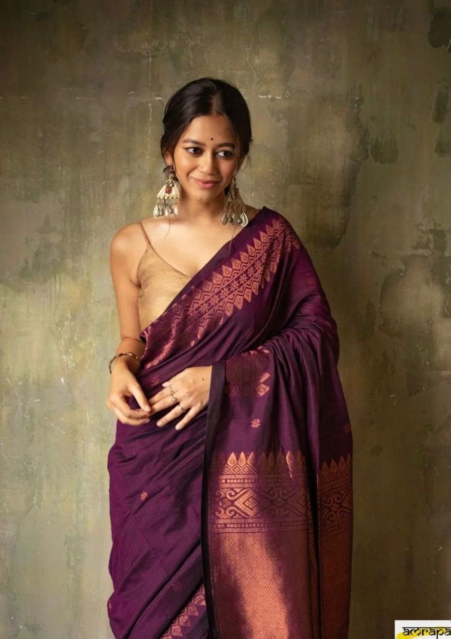 Banarasi Soft Lichi Silk Saree with All-Over Jacquard Work – Purple
