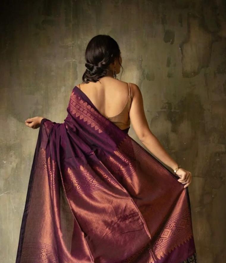 Banarasi Soft Lichi Silk Saree with All-Over Jacquard Work – Purple