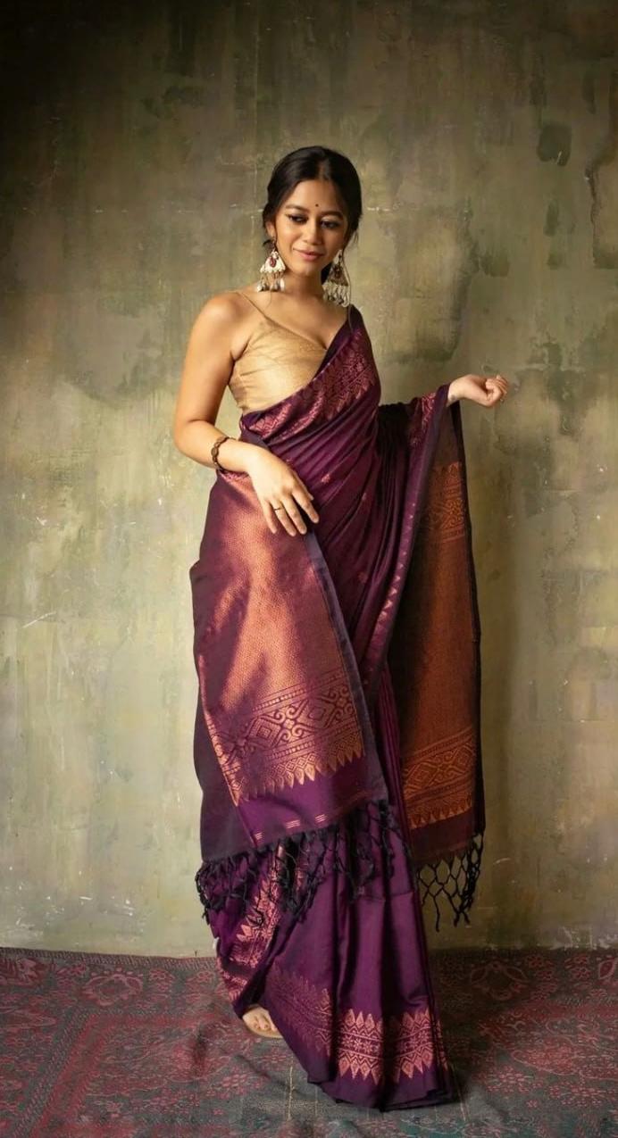 Banarasi Soft Lichi Silk Saree with All-Over Jacquard Work – Purple