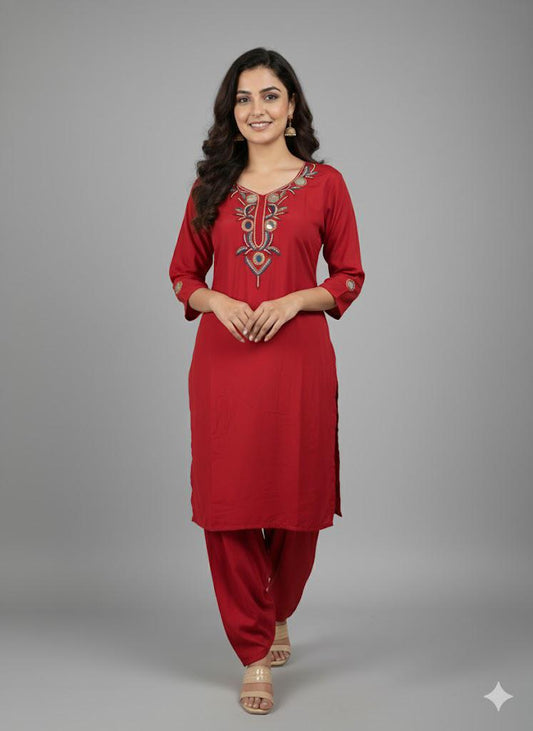 Red Farshi Salwar Silk