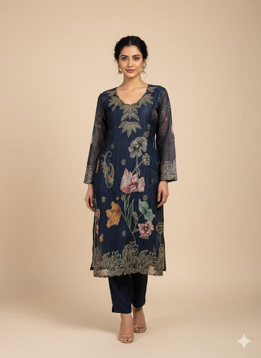 Dark Blue Beautiful Organza Suit