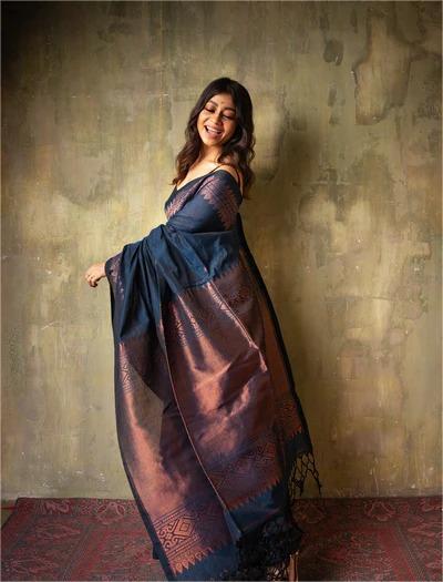 Banarasi Soft Lichi Silk Saree with All-Over Jacquard Work – Rama