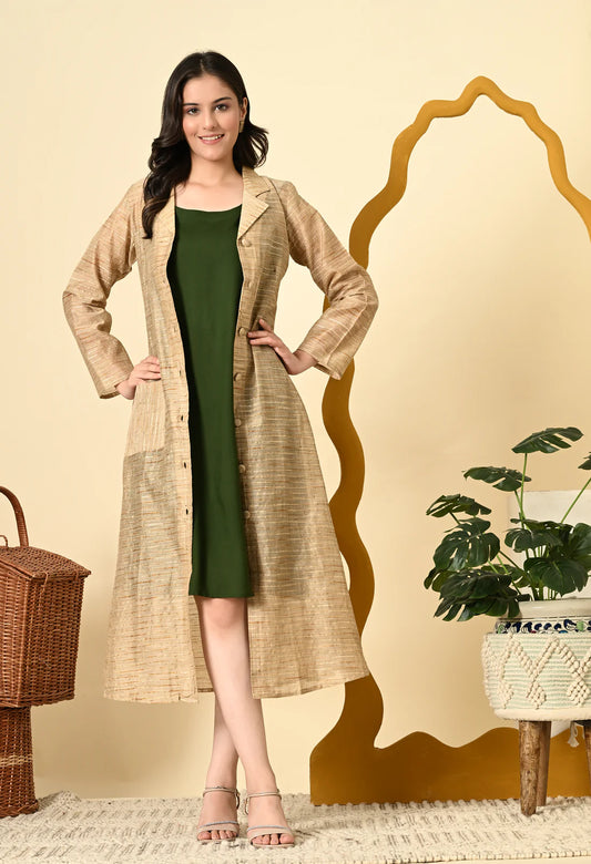 green dress with luxe golden jacket women