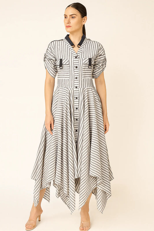 grey and white stripe linen handkerchief dress