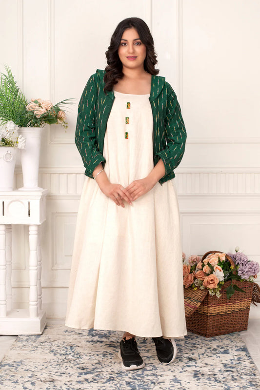 khadi maxi dress with ikat jacket women