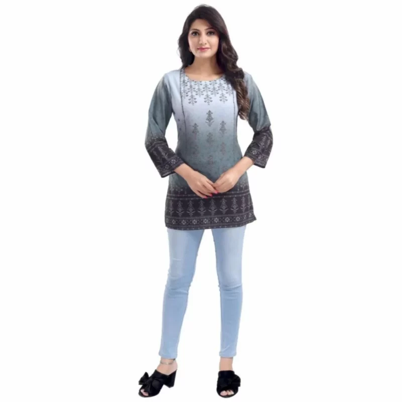 Womens-Quarter-Sleeve-Faux-Crepe-Printed-Short-Kurti-Tunic-Top-Grey-Online-Buy-India_1-Indi